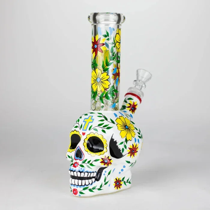 9.5″ Sugar Skull Themed Glass Bong