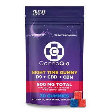 CannaAid D9 CBD CBN Night Time Gummies 900MG – Blue Razz Blueberry Strawberry