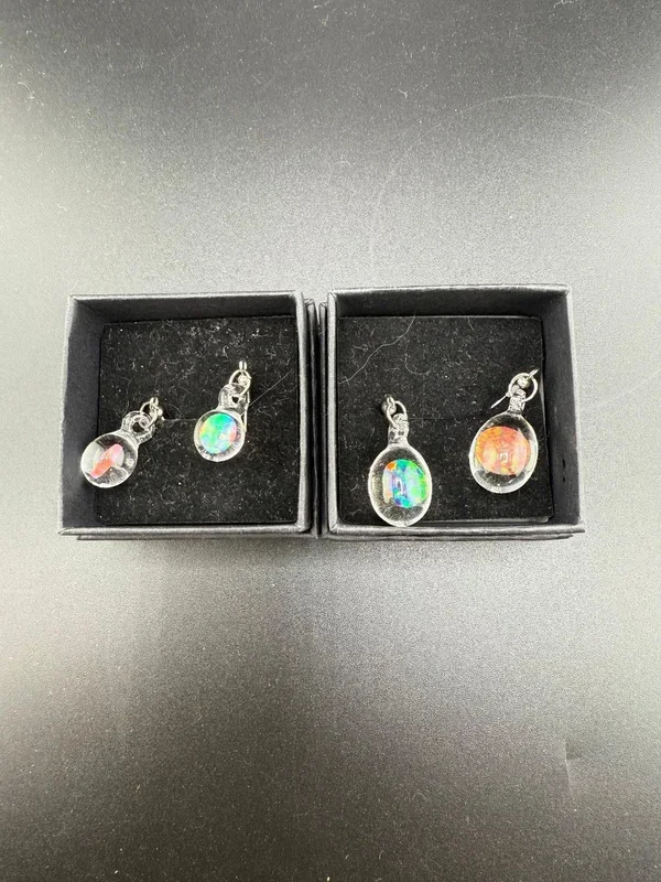 Filla John Glass Encased Opal Dangly Earrings