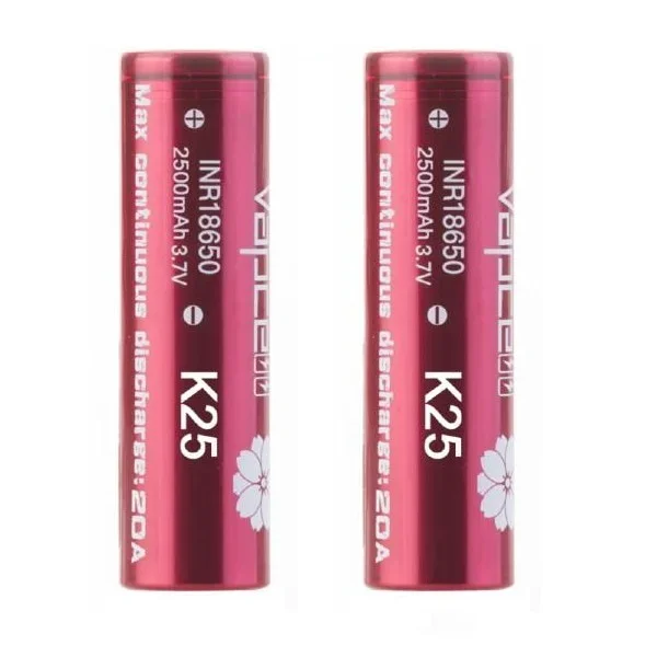 K25 18650 2500mAh Battery by Vapcell – Pack of 2