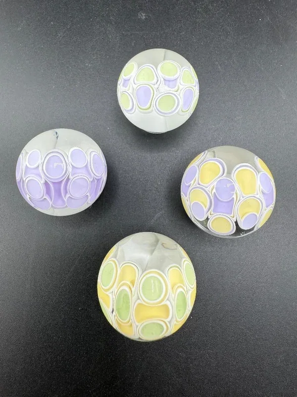 Silacious Boro Jockey (SBJ) Glass Marble Fancy Dot Stack Over Clear Approx. 1″