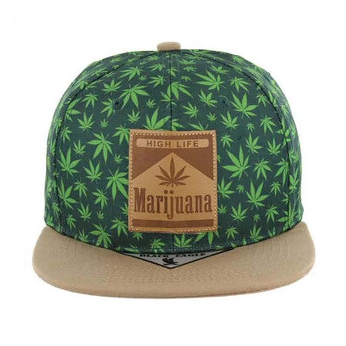 SM104 Marijuana Snapback Hat – Green/Khaki (Pack of 12)
