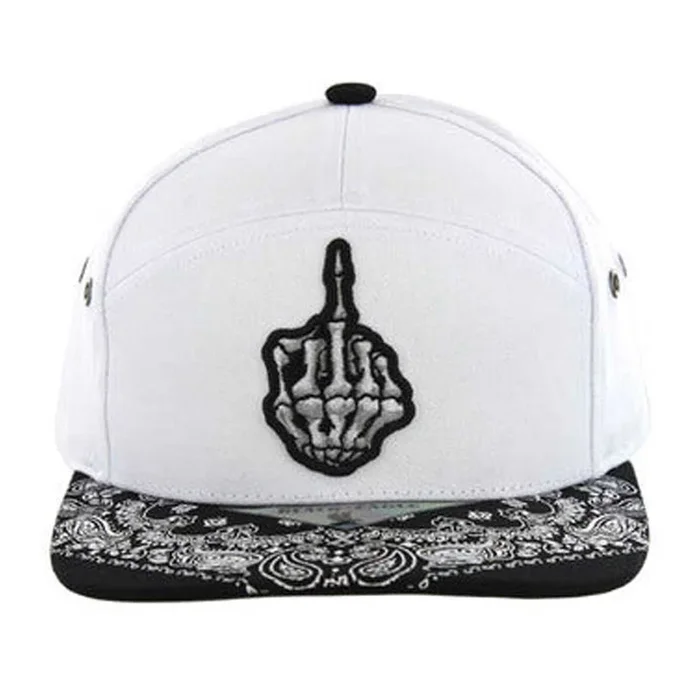 SM7082 7 Panel Finger Snapback Hat – White & Black (Pack of 12)