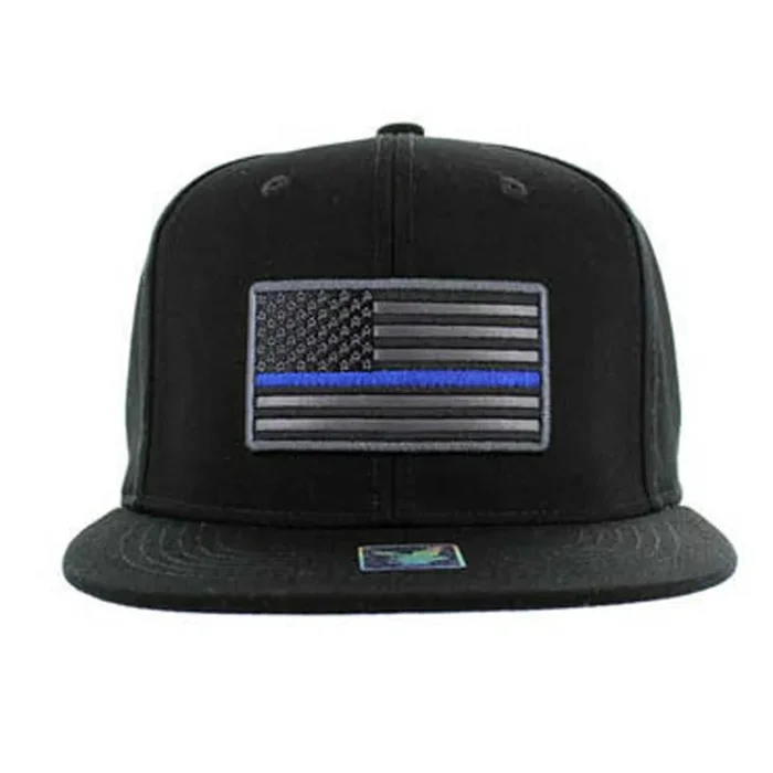 SM9005 USA Flag Blue Strip Snapback Hat – Solid Black (Pack of 12)