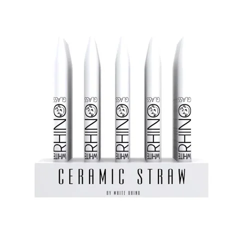 White Rhino White Ceramic Dab Straw w/ Silicone Cap (25 Count Display)